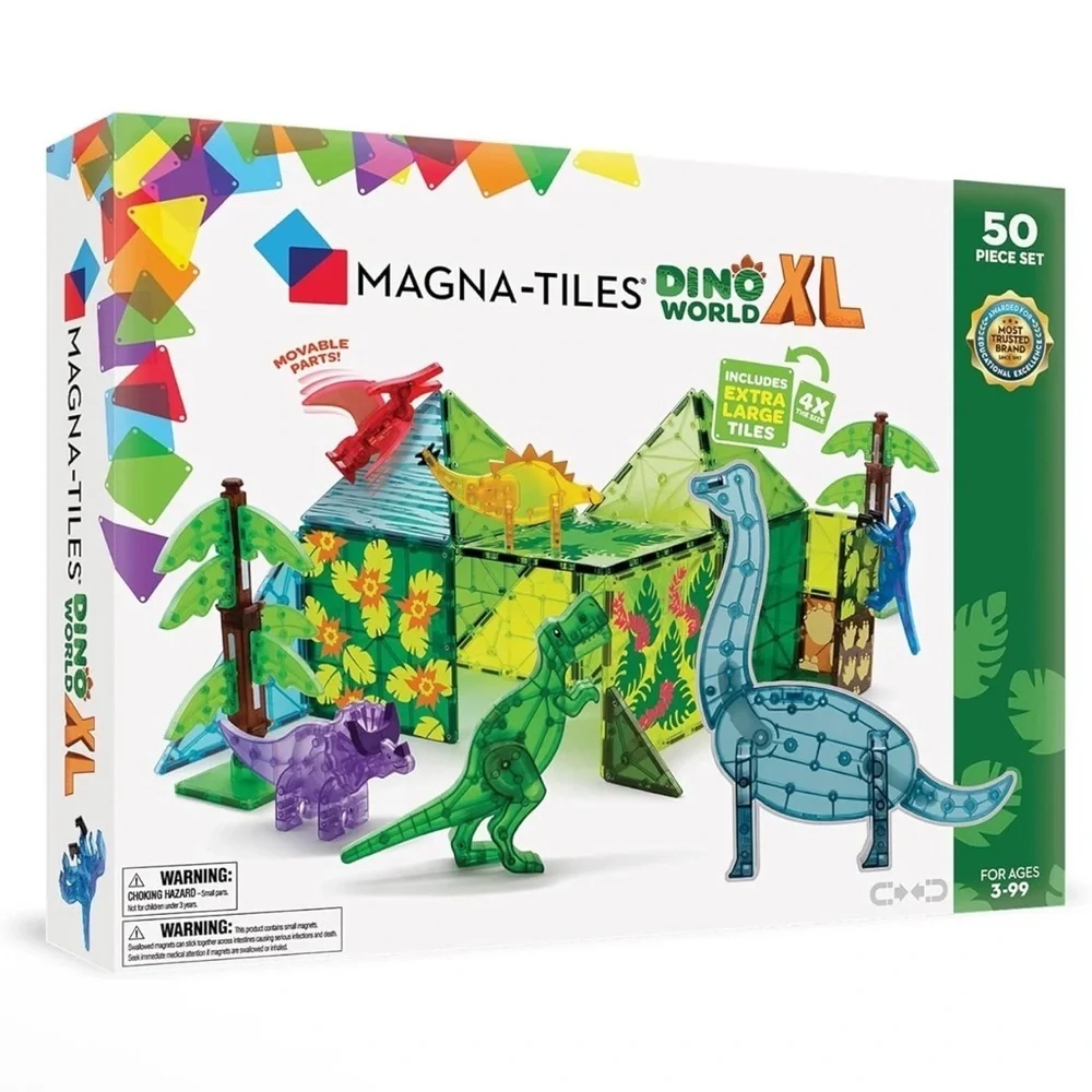 Magna-Tiles | Dino World XL 50-Piece Magnetic Construction Set Dinosaurs Toy